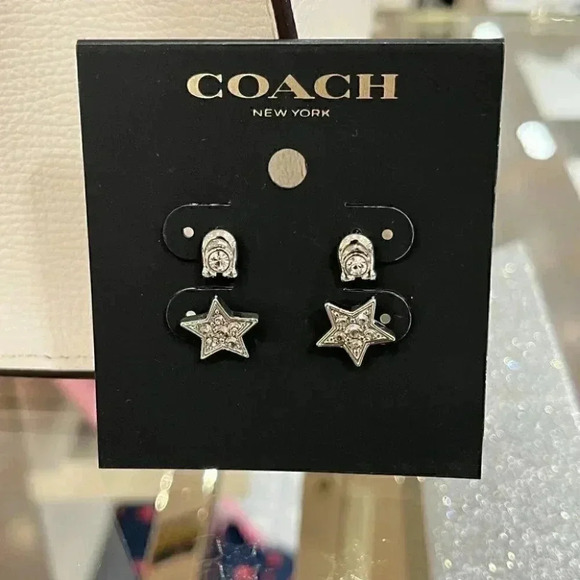 SIGNATURE AND PAVE STAR STUD EARRINGS SET (COACH C7778) - Picture 1 of 7